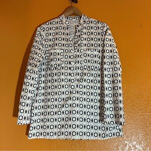 Chic Vintage Geometric Blouse - Black and White